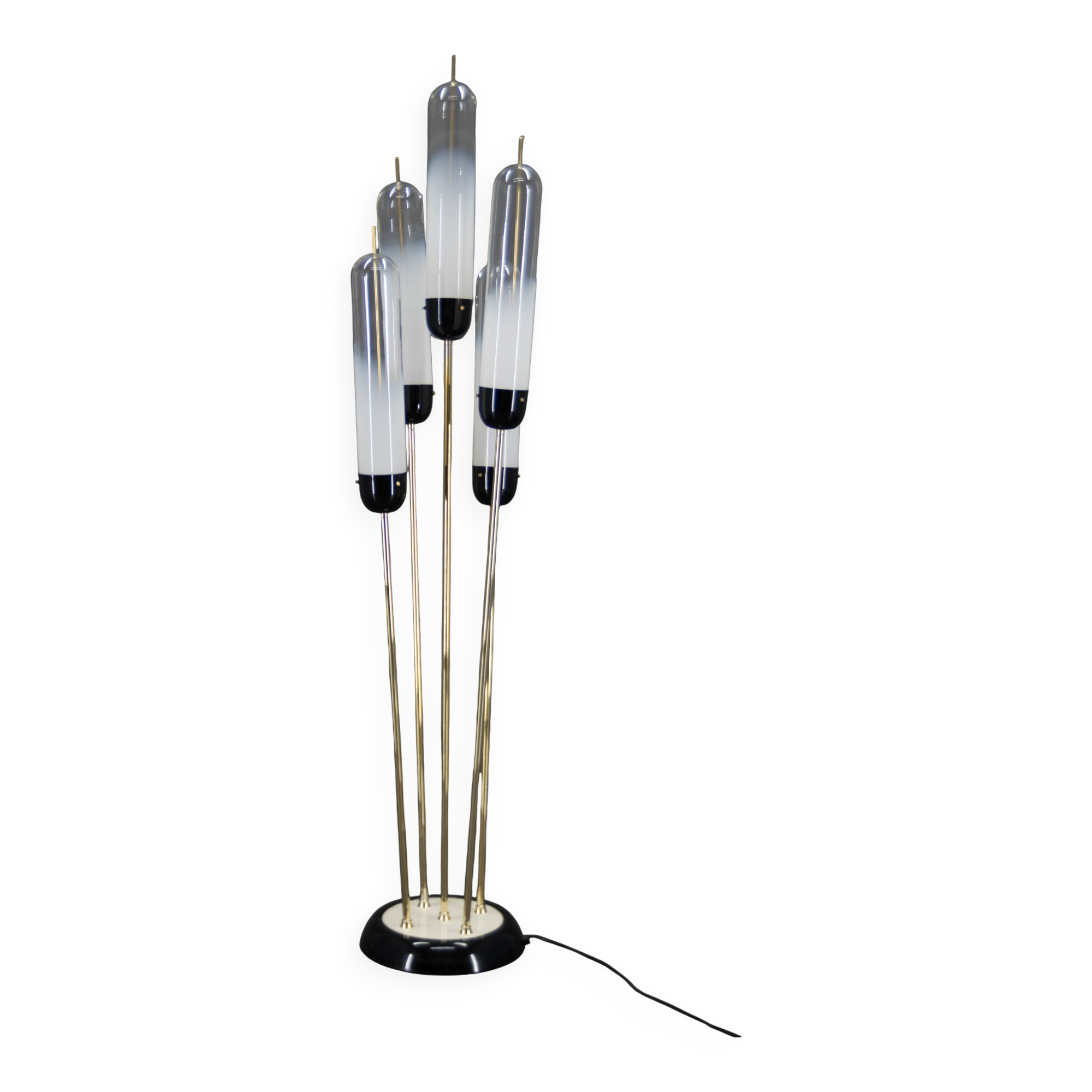 Mid-Century Modern Reed Floor Lamp Murano Glass Metal by Mazzega, Italy, 1970s