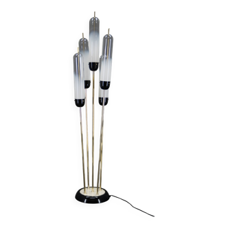 Mid-Century Modern Reed Floor Lamp Murano Glass Metal by Mazzega, Italy, 1970s