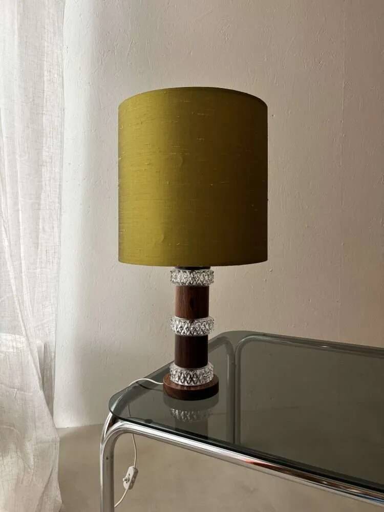 Vintage table lamp rosewood crystal glass 1960s Fagerlund