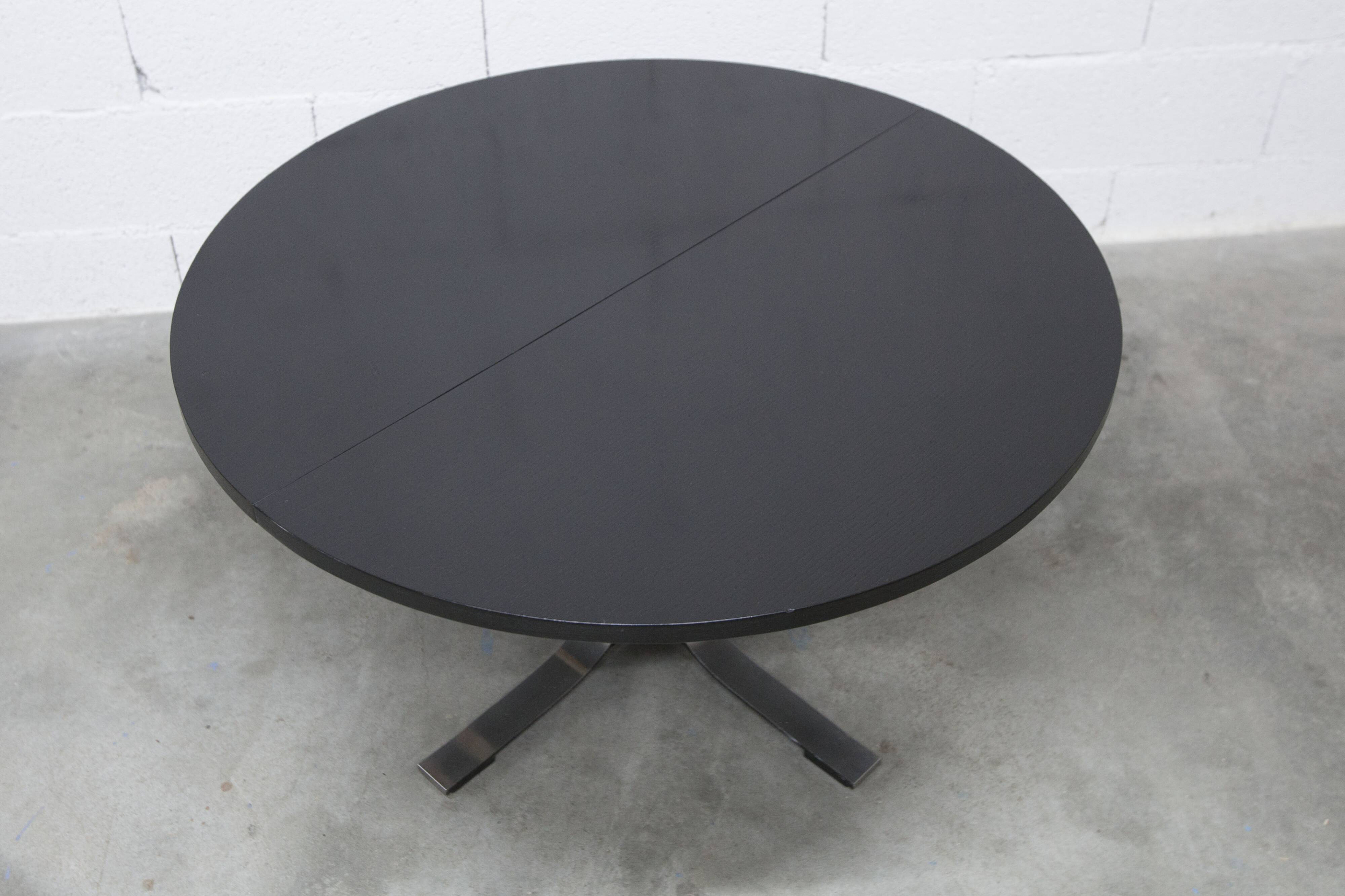 Round table rises and lowers Osvaldo Borsani black and chrome with extension