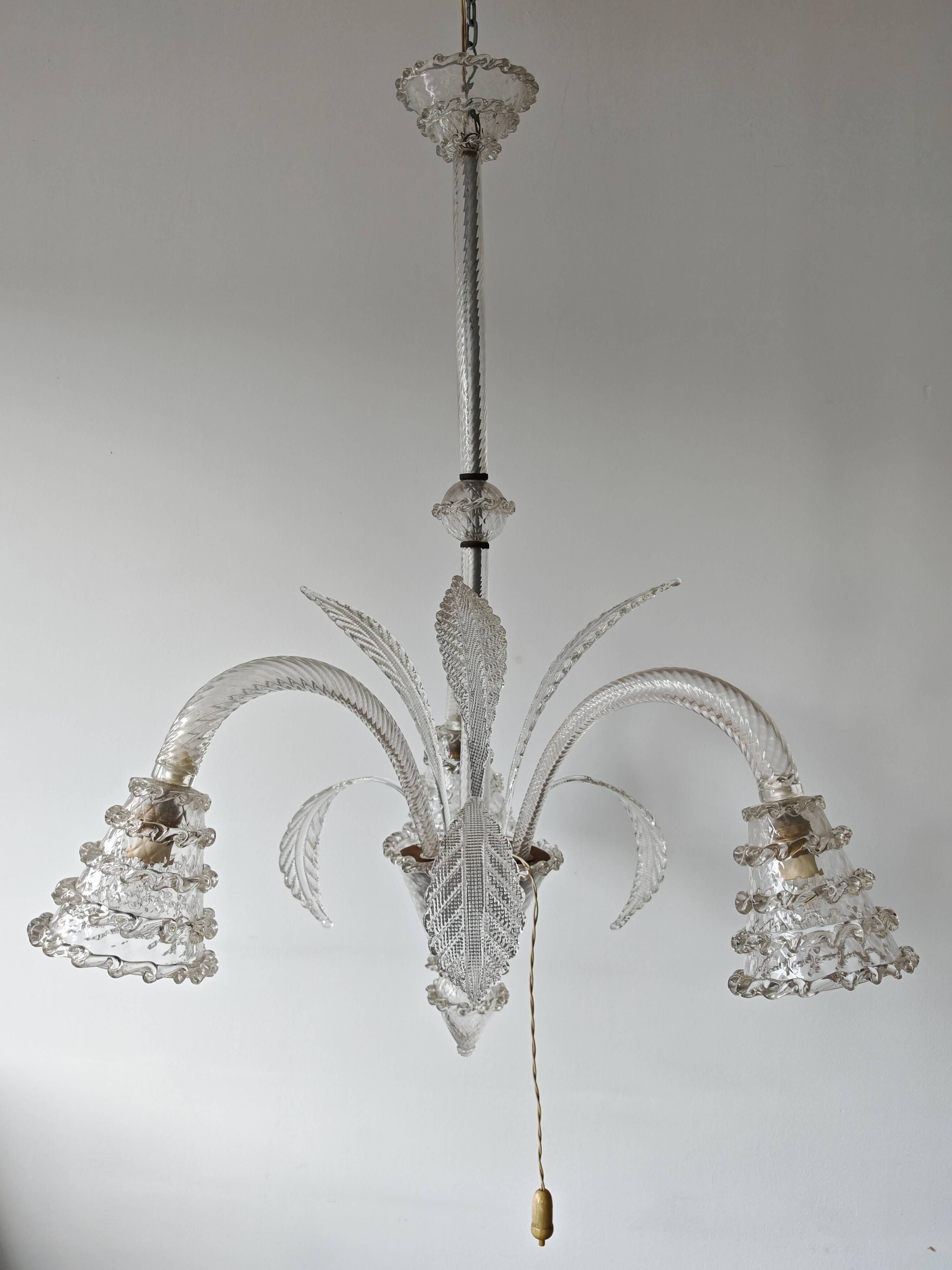 Art Deco chandelier in Murano glass by Barovier and Toso from the 1940s.