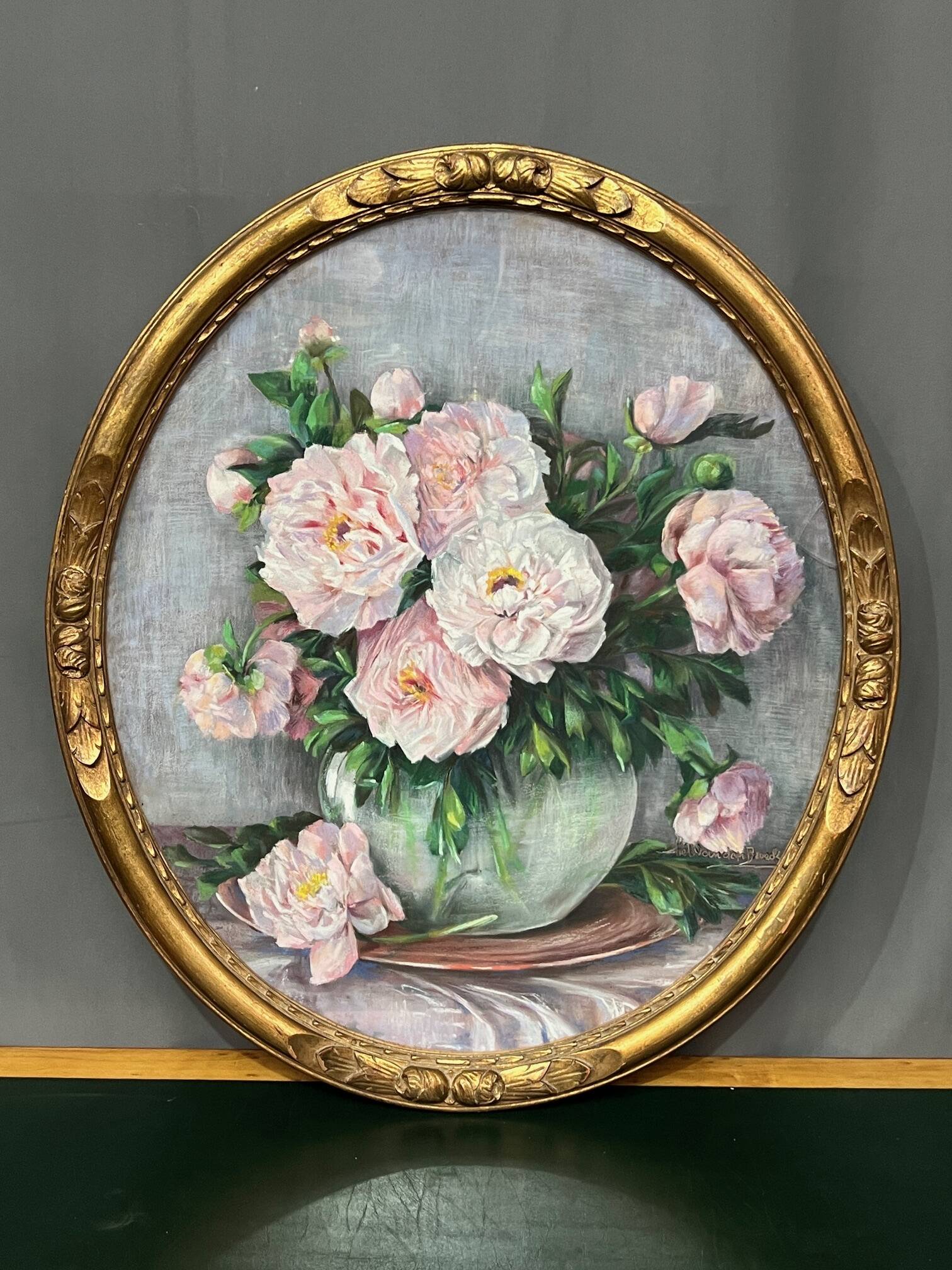 Helena van den Broeck. Still life with peonies. Pastel.