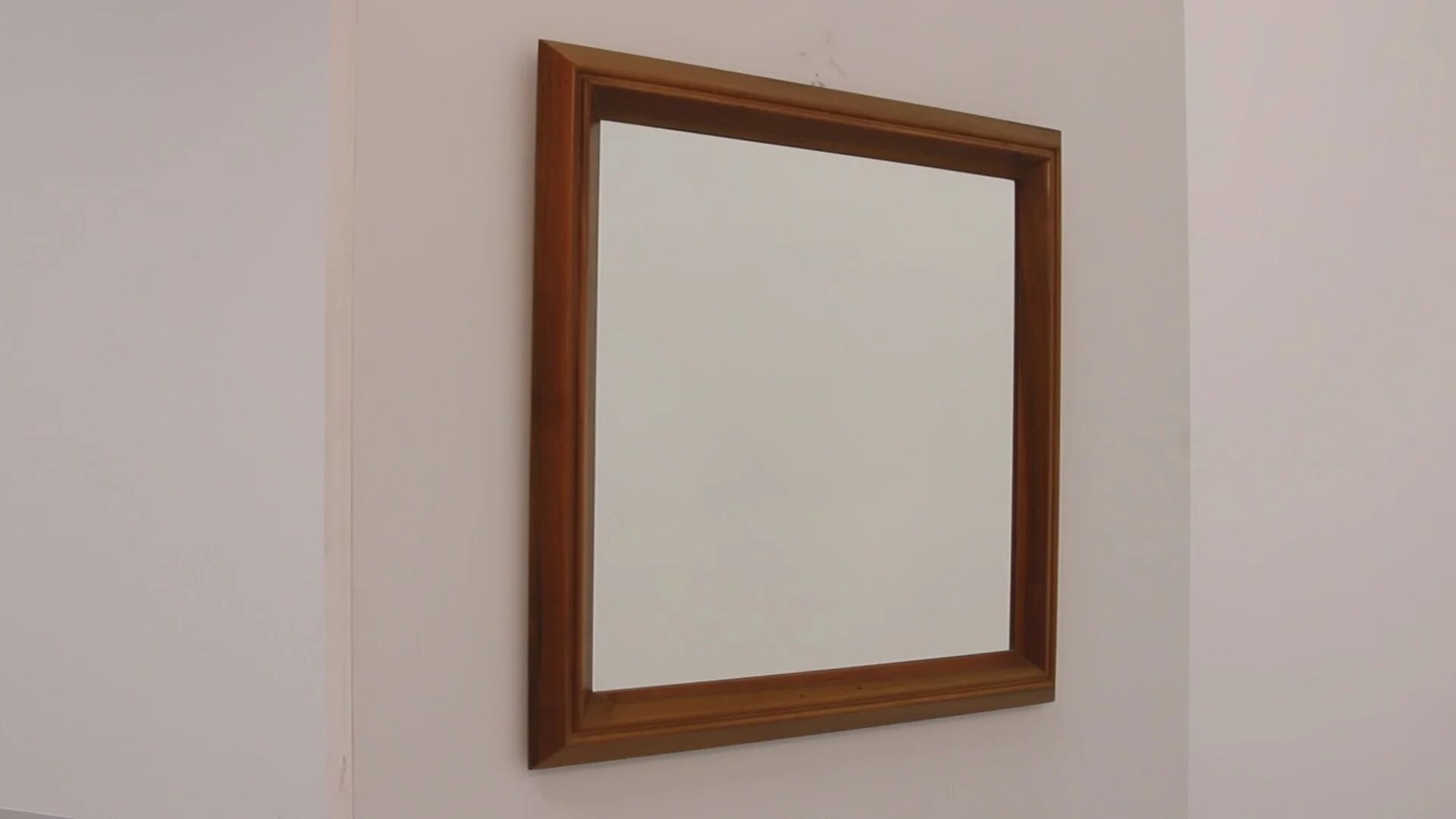 Italian walnut wood square mirror – elegant 1970s design
