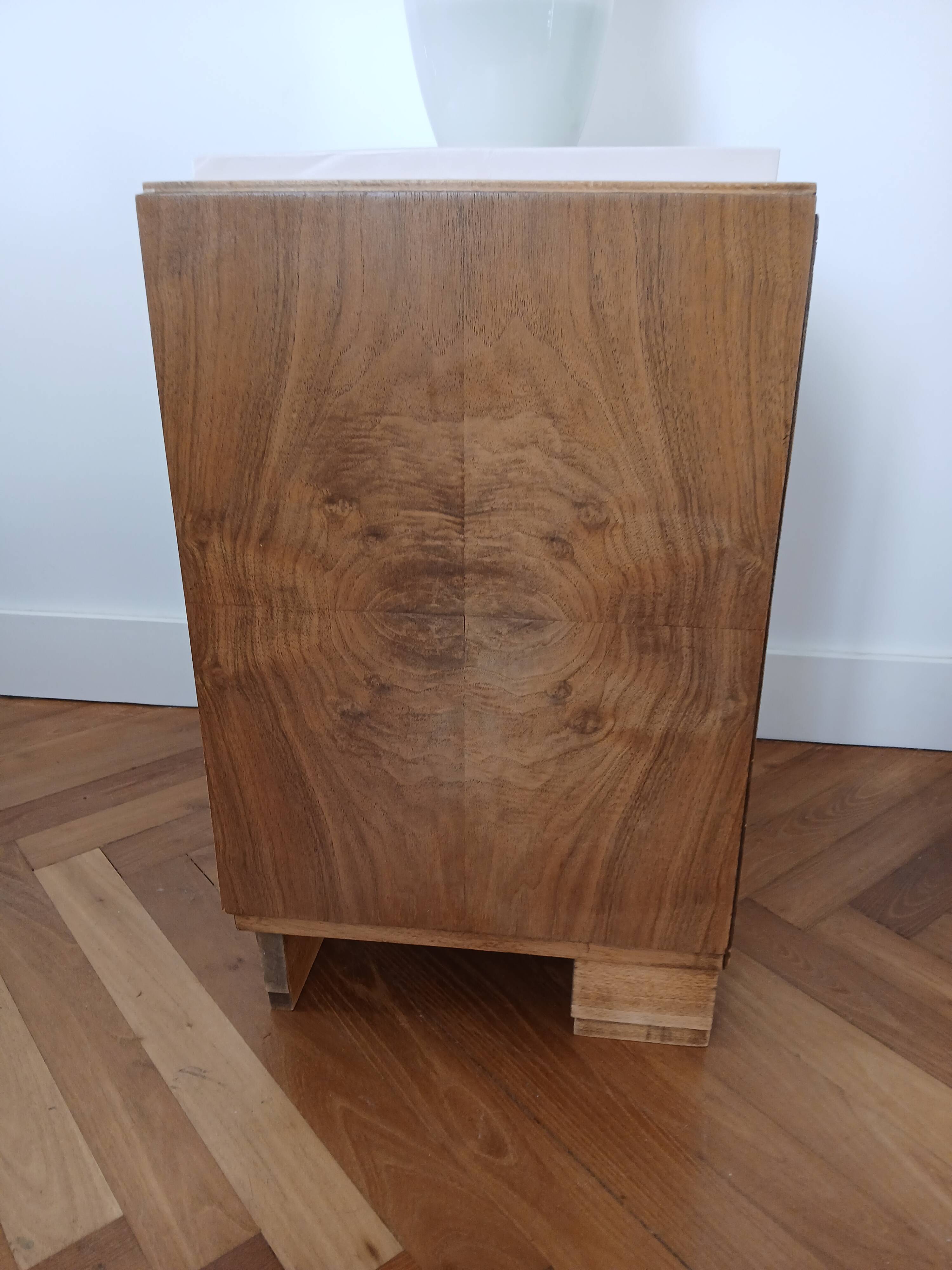 Table de chevet vintage rose marqueterie chêne