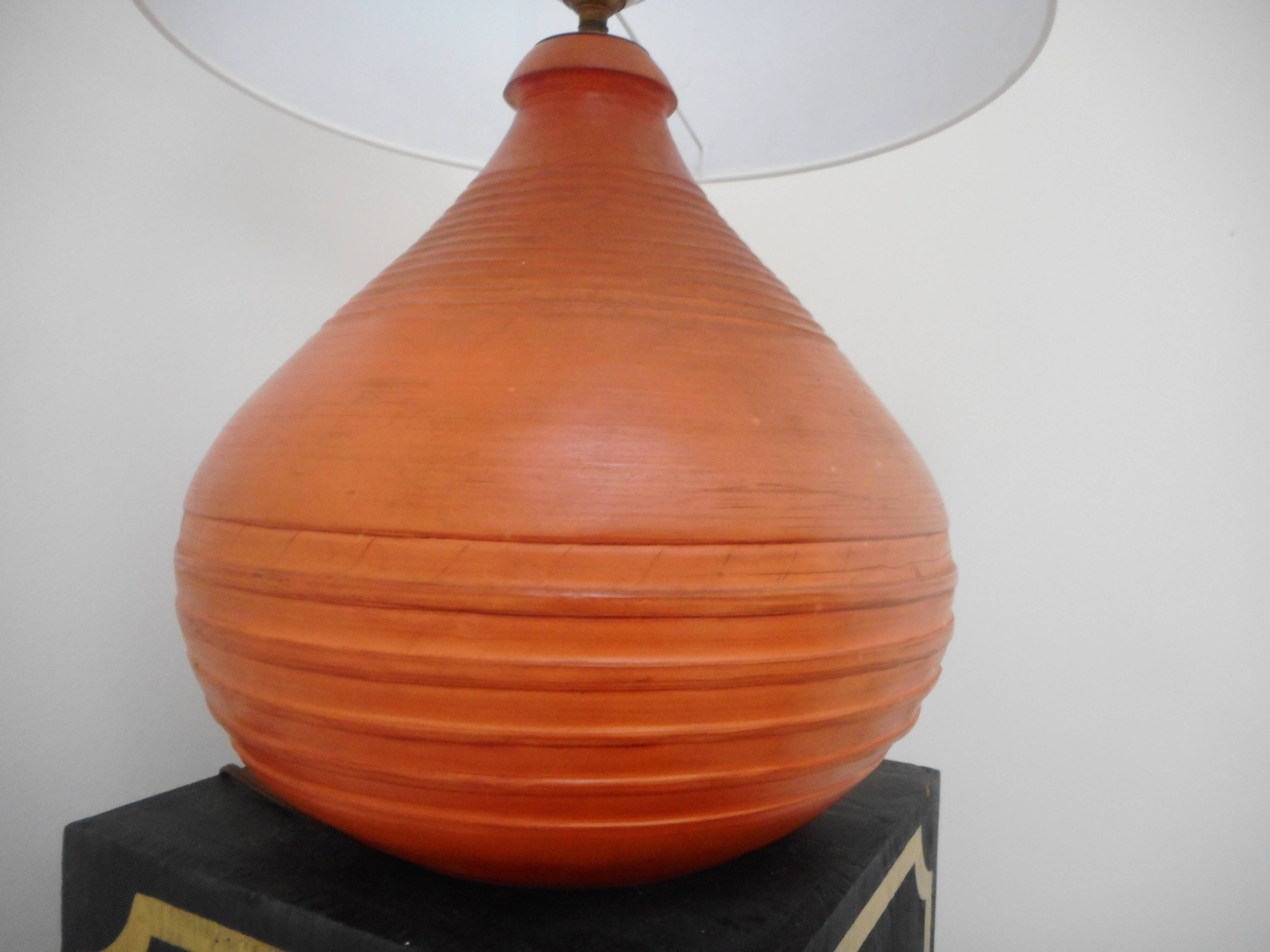 Vintage terracotta lamp, unique piece, by ceramist in Paris