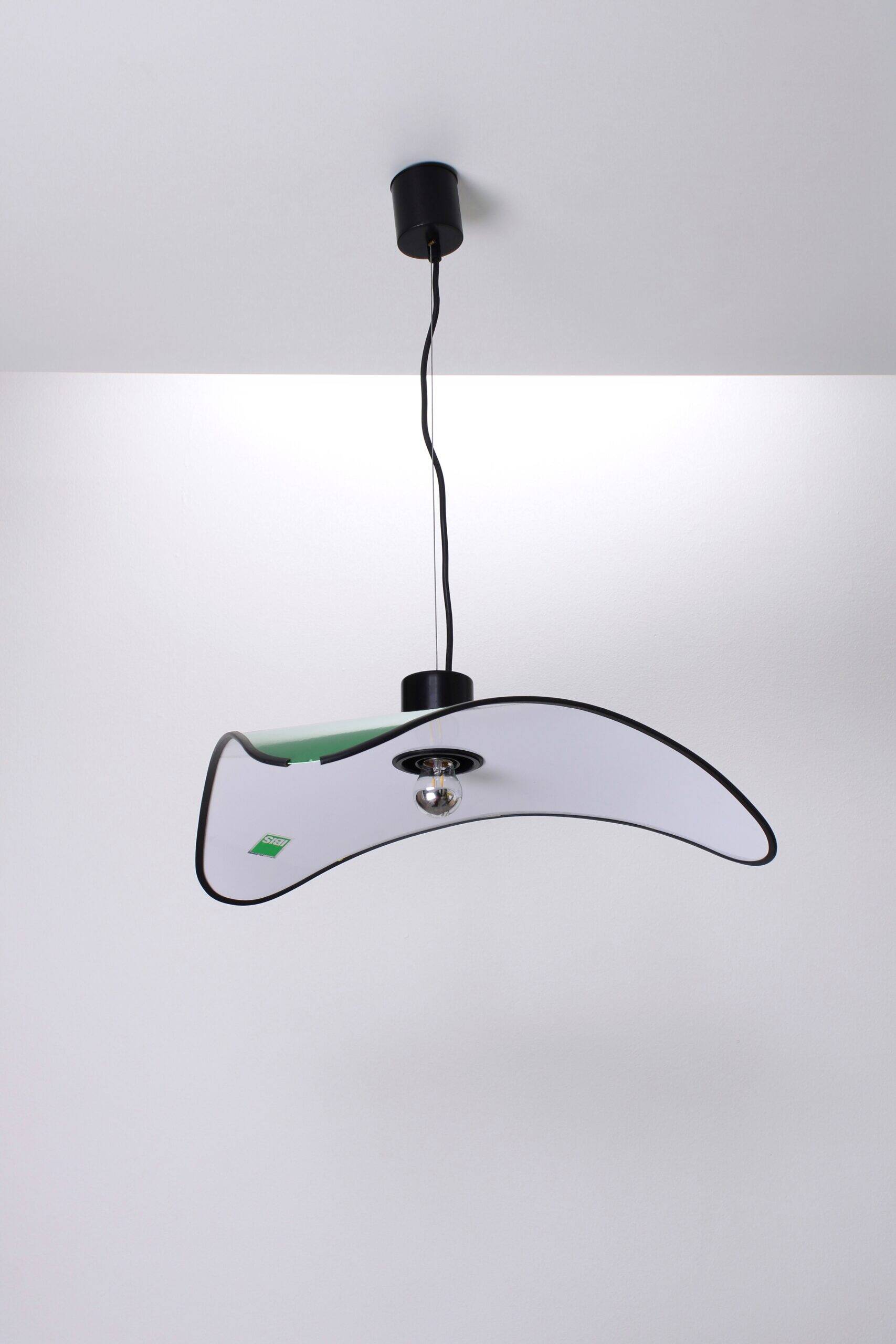 Triangular green metal pendant lamp by IBIS, 1980s