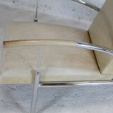 Tubular steel armchair and "cream" leather, France, circa 1970