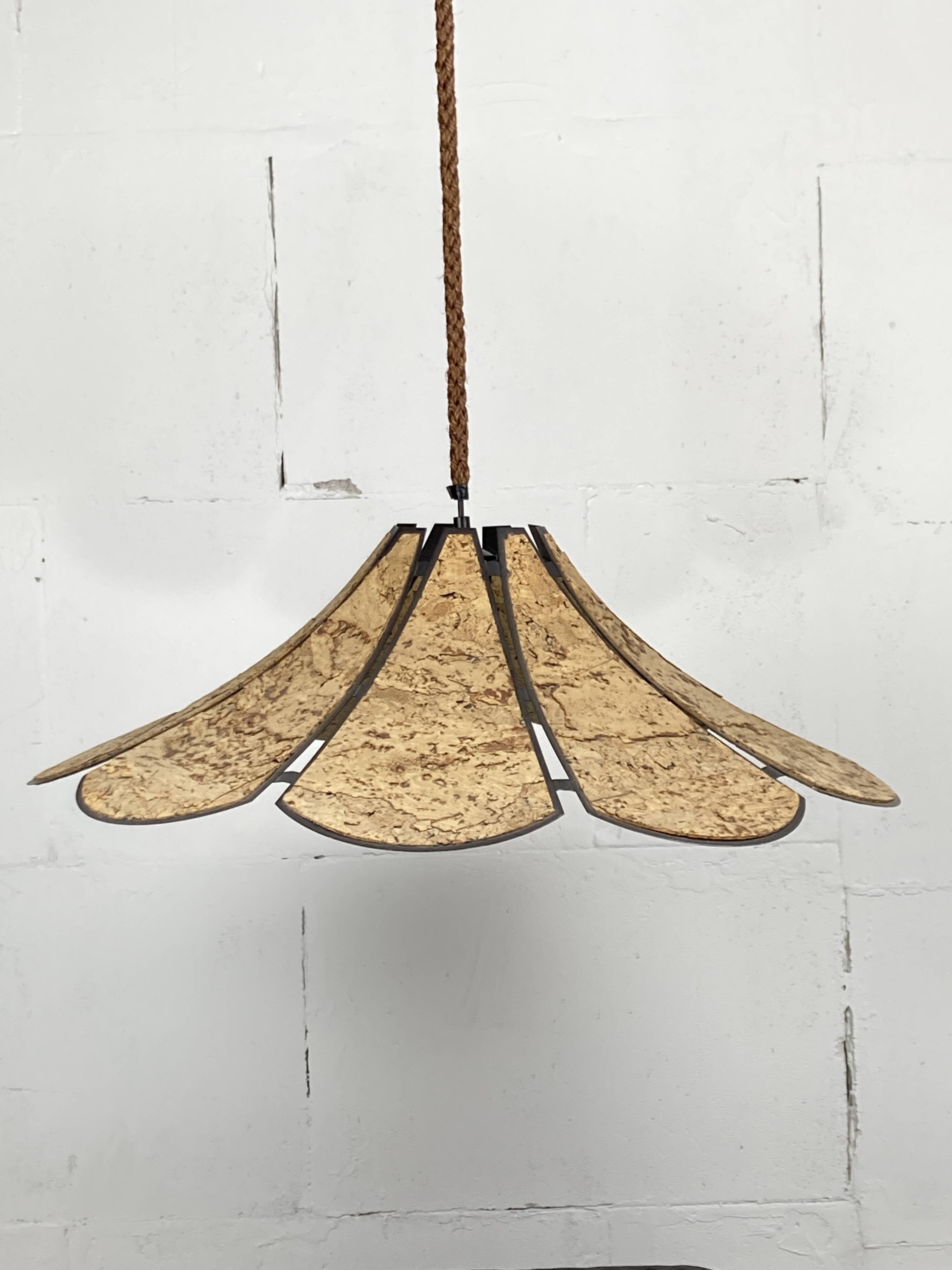 XL clover cork hanging pendant lamp, Germany 1970s