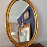 Large oval mirror gilded wood with red plate 44x66cm