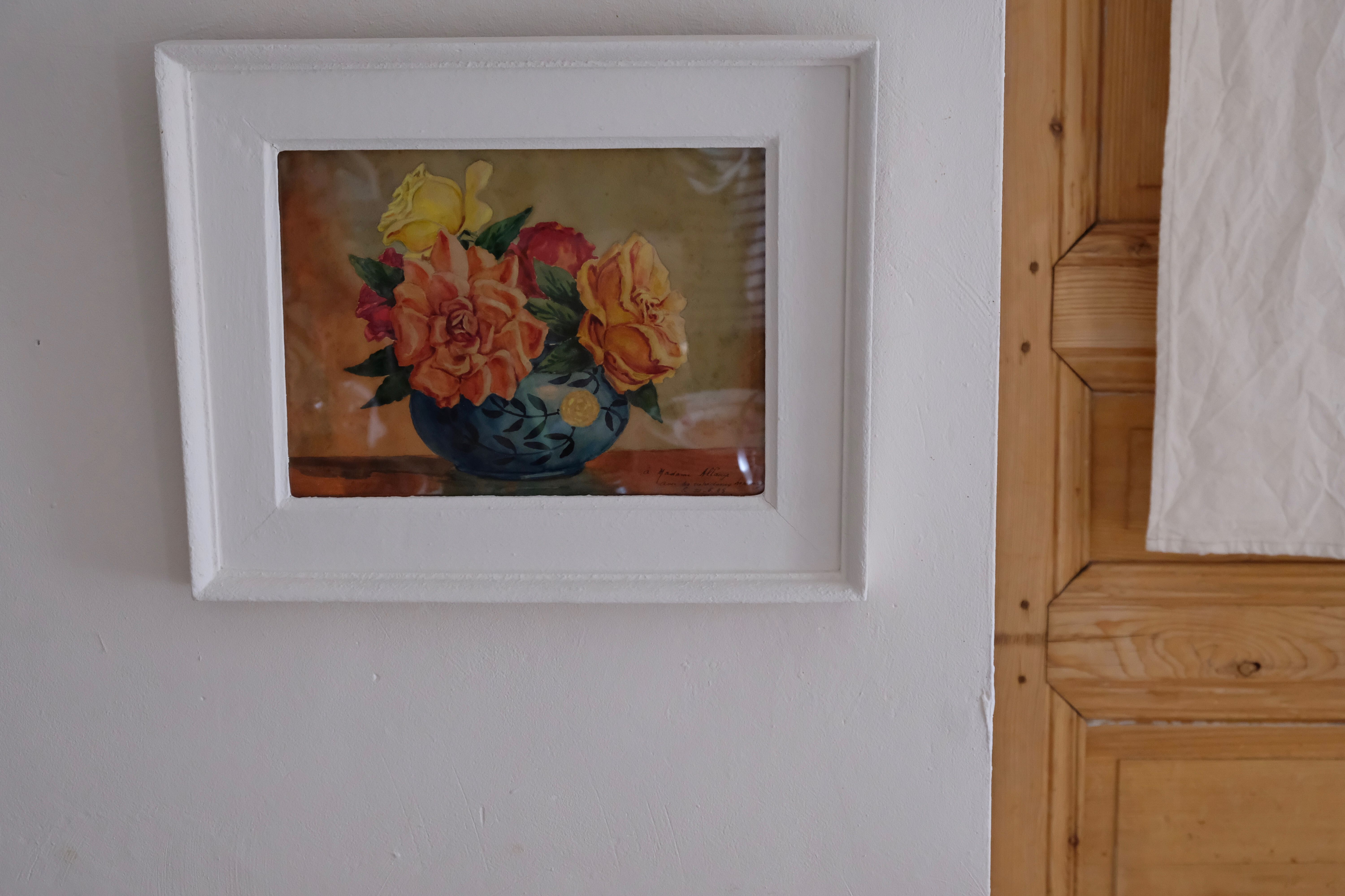 Painting bouquet of flowers, watercolor 1945, dated, signed and autographed