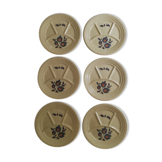 Set of 6 old Saint Amand fondue plates