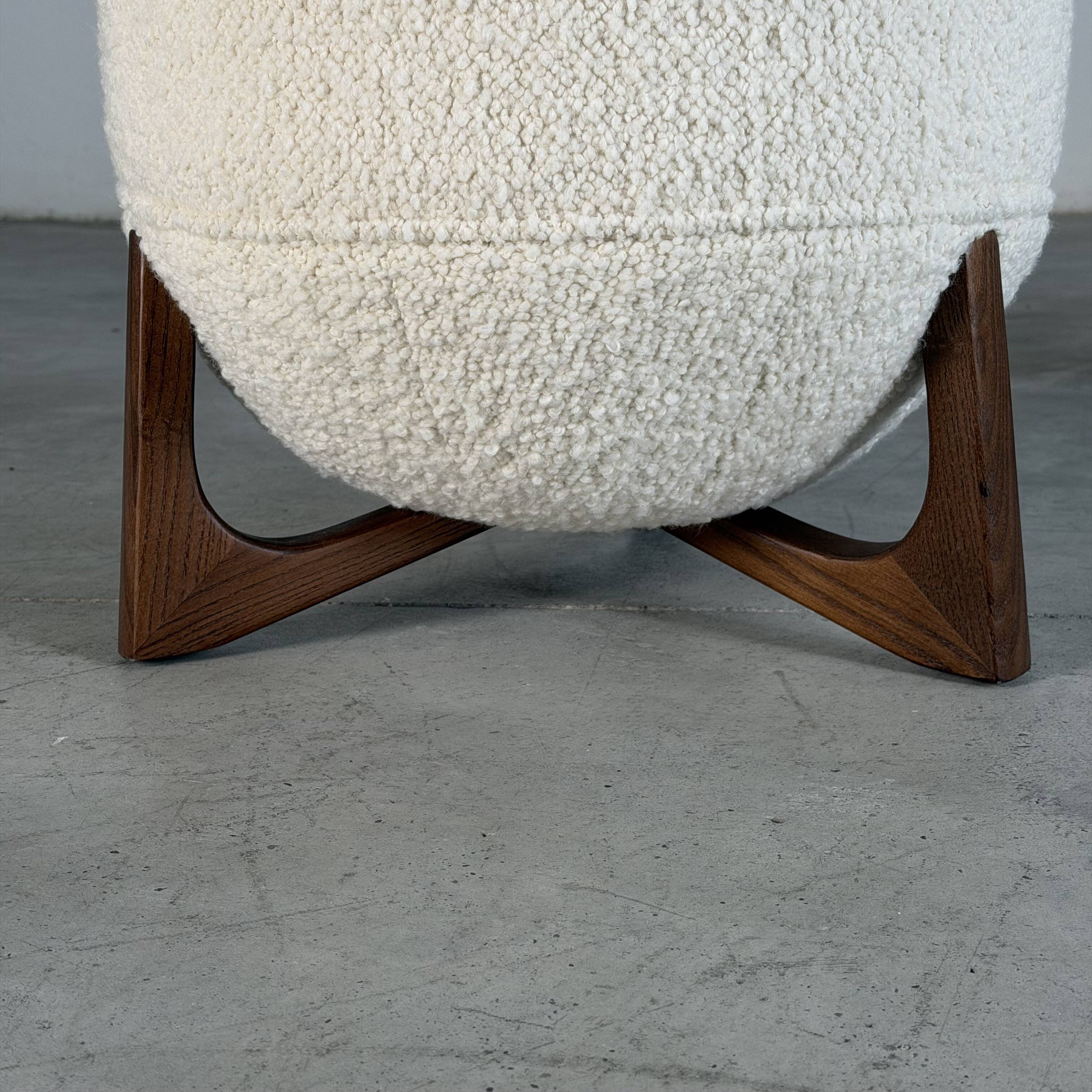TOTEMO stools by FORME with ivory Dedar bouclé upholstery and walnut legs.