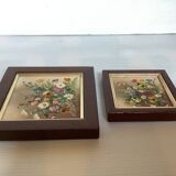 Pair of mini oil painting frames on isorel flowers by Magda Verschaeve