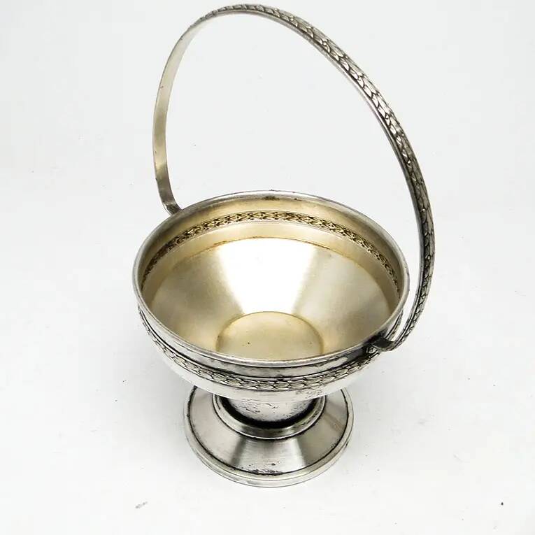 Art Deco sugar bowl, silver-plated brass, crystal, Poland, 1930s