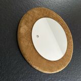 Vintage wall mirror round shape brown velvet frame 30cm