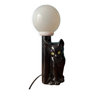 Lampe à poser en céramique et opaline chat