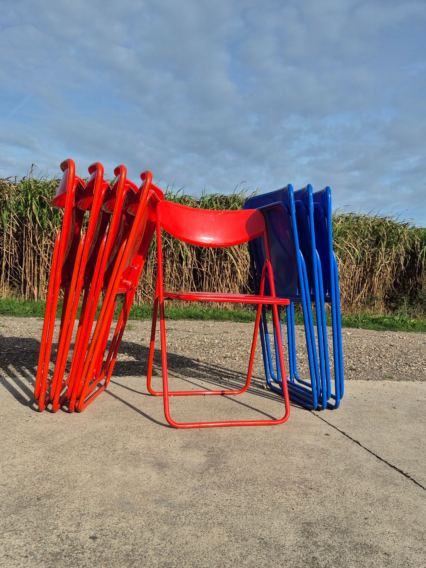 Ensemble de 3 chaises pliantes vintage TED IKEA bleues des années 1980 Nield Gammelgaard.