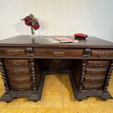 Exceptional Antique Portuguese Baroque Revival Twin Pedestal Desk  Spiral T