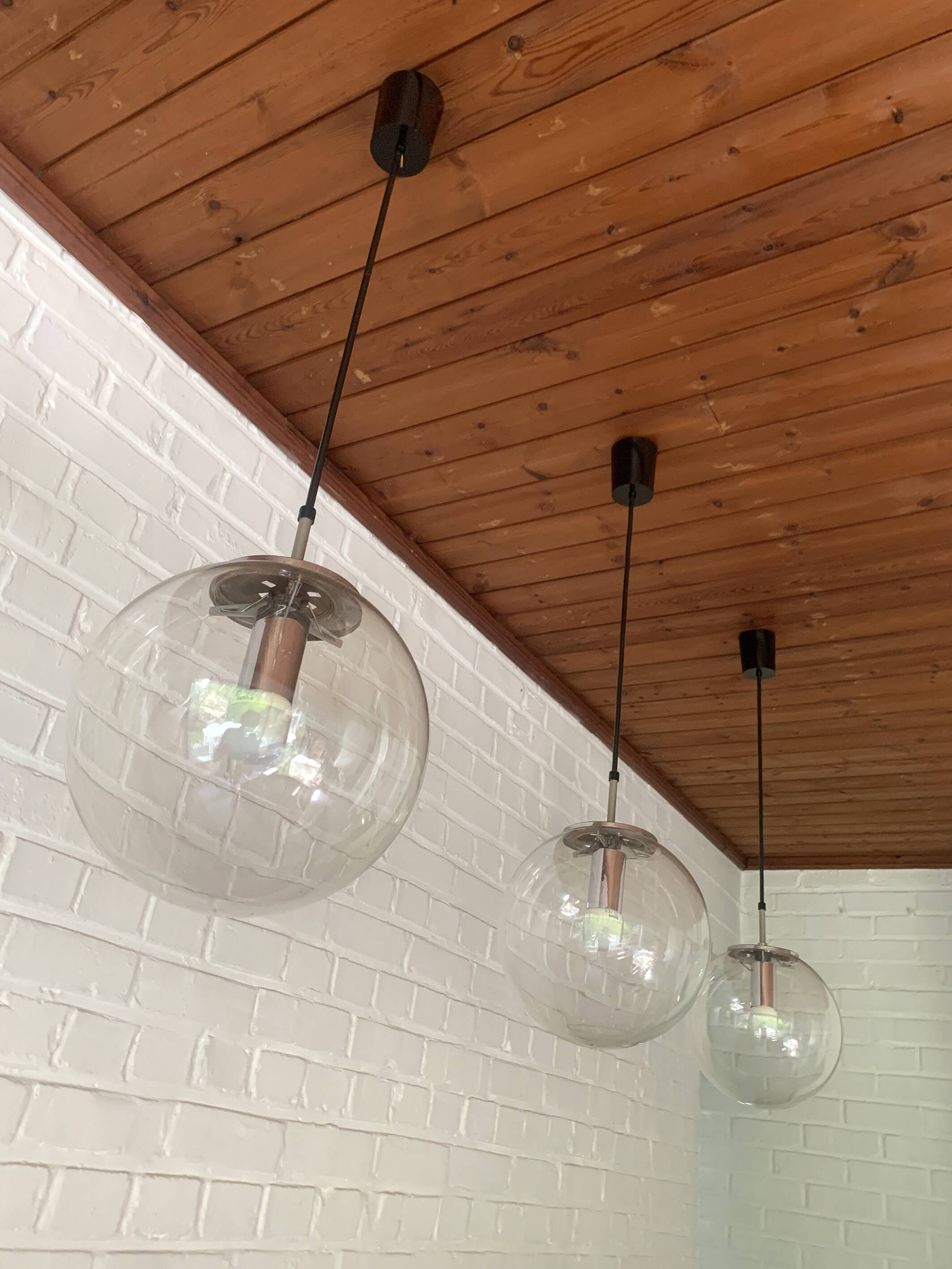 Pair of modernist pendant lights, Glashütte Limburg, Germany