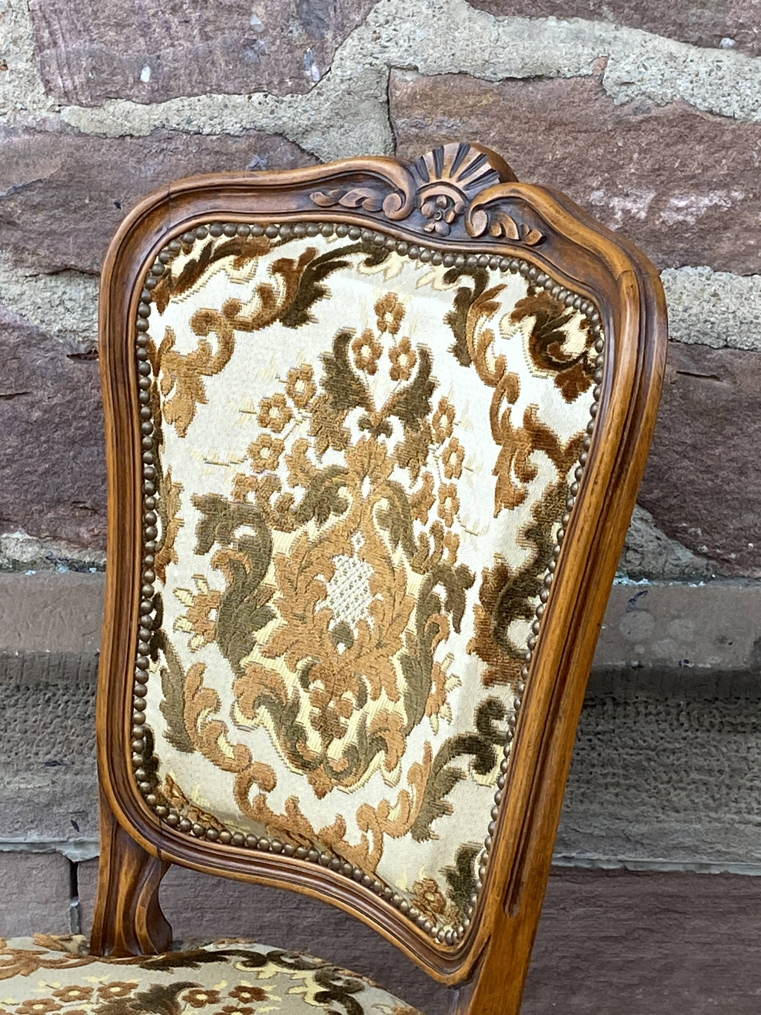 Set of 6 vintage Louis XV style French chairs, velvet upholstered, 1950s