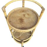 1960s rattan bottle holder rolling table