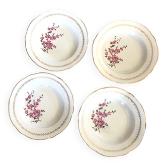4 soup plates KG Luneville model Florence gold with cherry blossom motifs