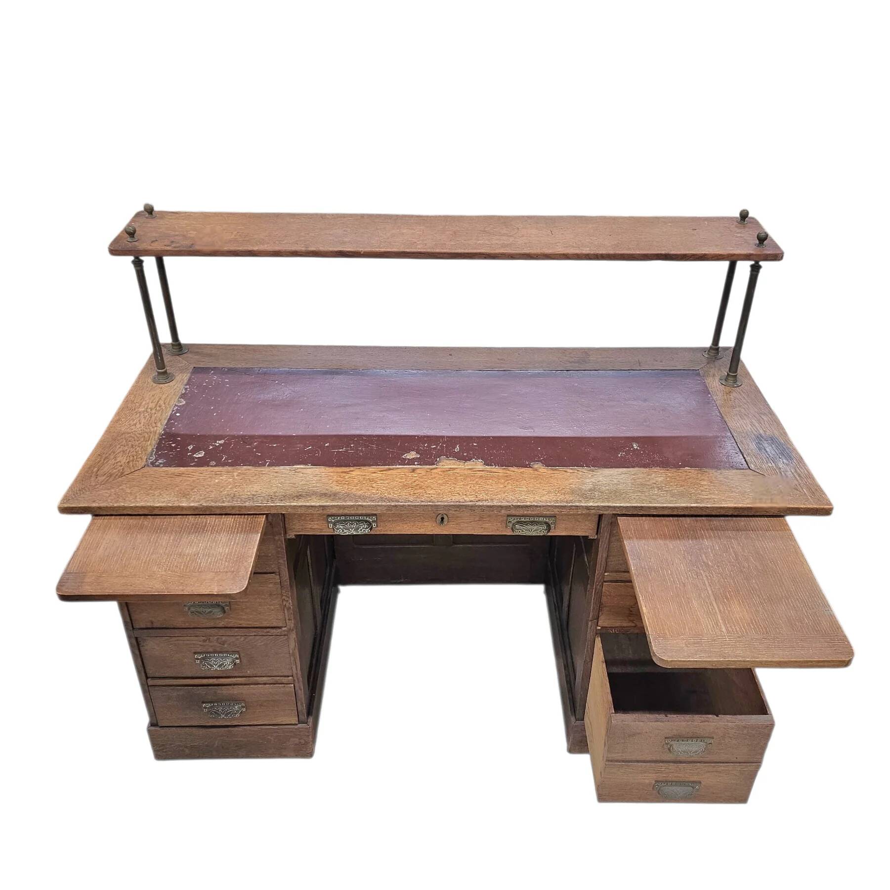 Victorian oak desk / Bin or drawer cup pull by P. & F. Corbin / 1895