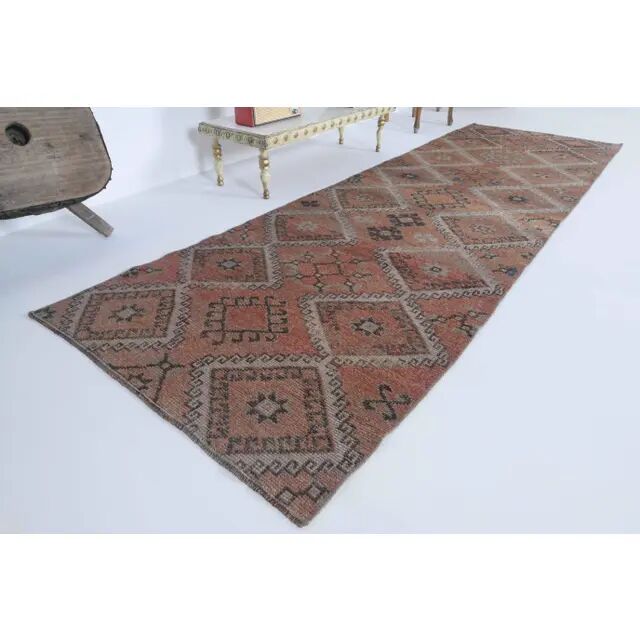 1970s Turkish Hand-Knotted Wool Cotton Red Runner 101x320