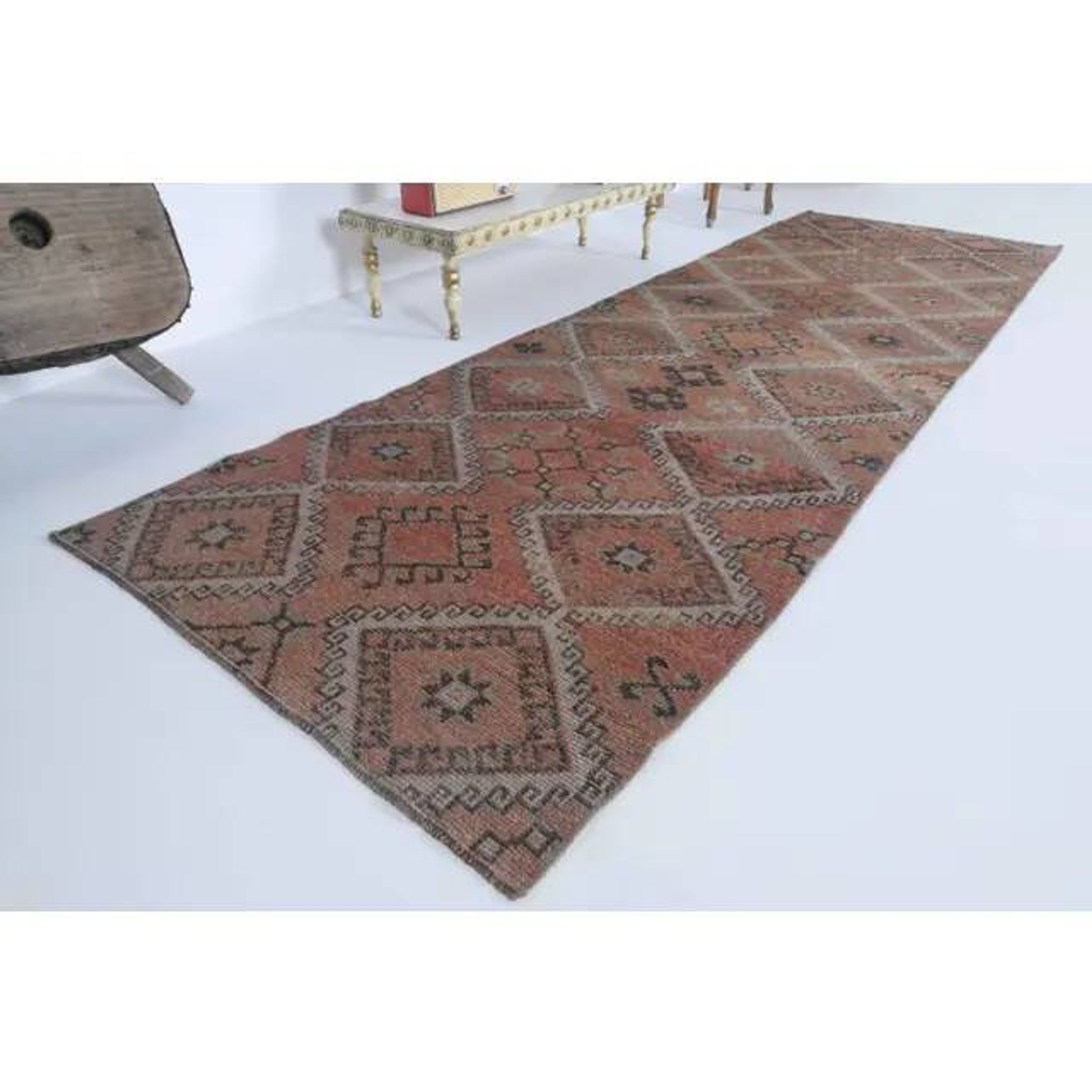 1970s Turkish Hand-Knotted Wool Cotton Red Runner 101x320