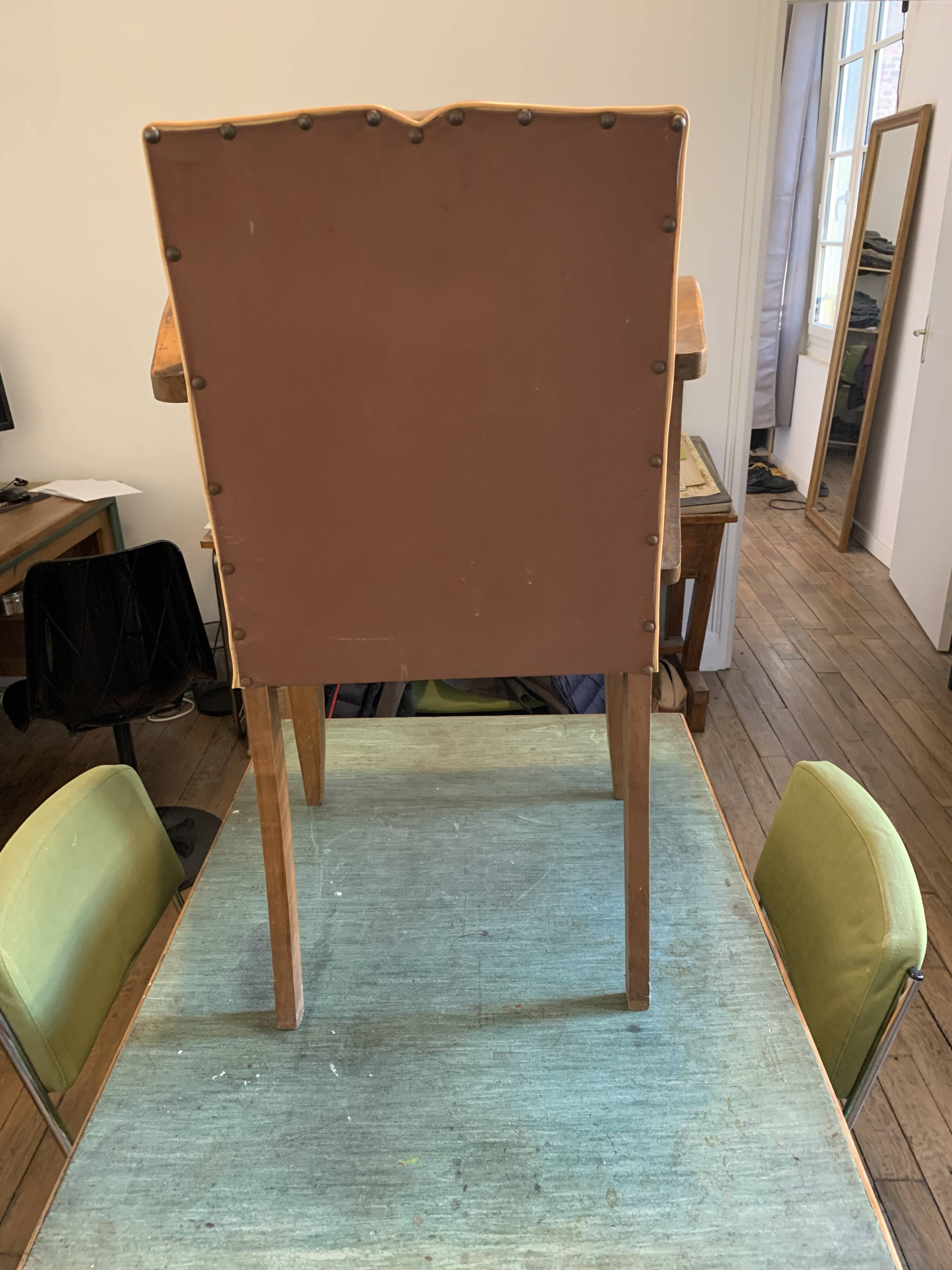 Fauteuil bridge à dossier "moustache" - Art déco -En simili cuir chocolat