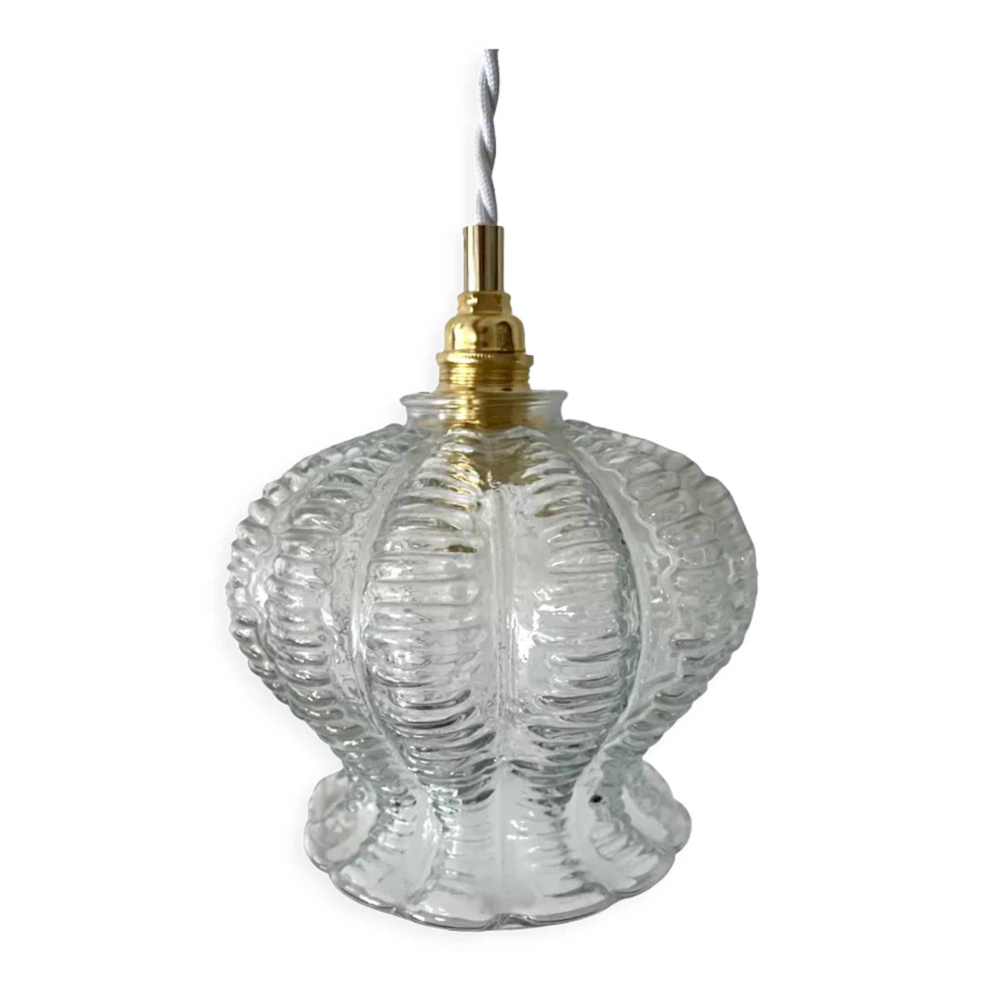 Vintage portable lamp in electrified chiseled glass to nine