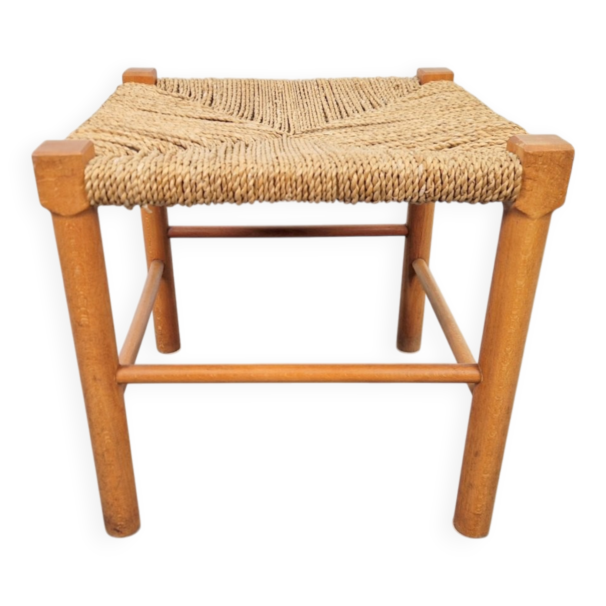 Tabouret en corde danois vintage en hêtre, années 1960