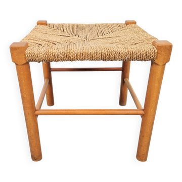 Tabouret en corde danois vintage en hêtre, années 1960