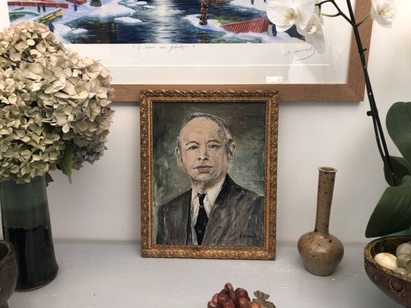 Portrait homme au costume peinture à l'huile sur toile