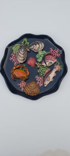 Assiette céramique poissons et crustacés