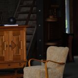 Pair of Mid Century Modern Swedish lounge chairs in birch and lamb's wool, 1960s.