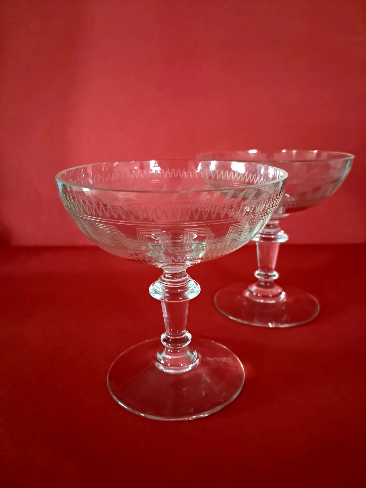 2 crystal champagne coupes from the 1890s/1910s