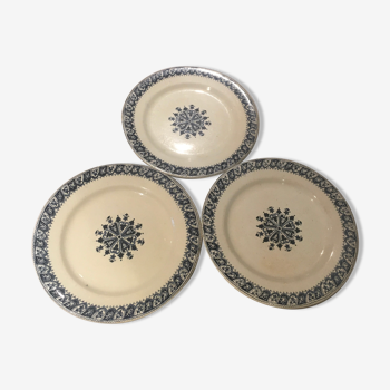 Set of 3 flat plates terre de fer salins