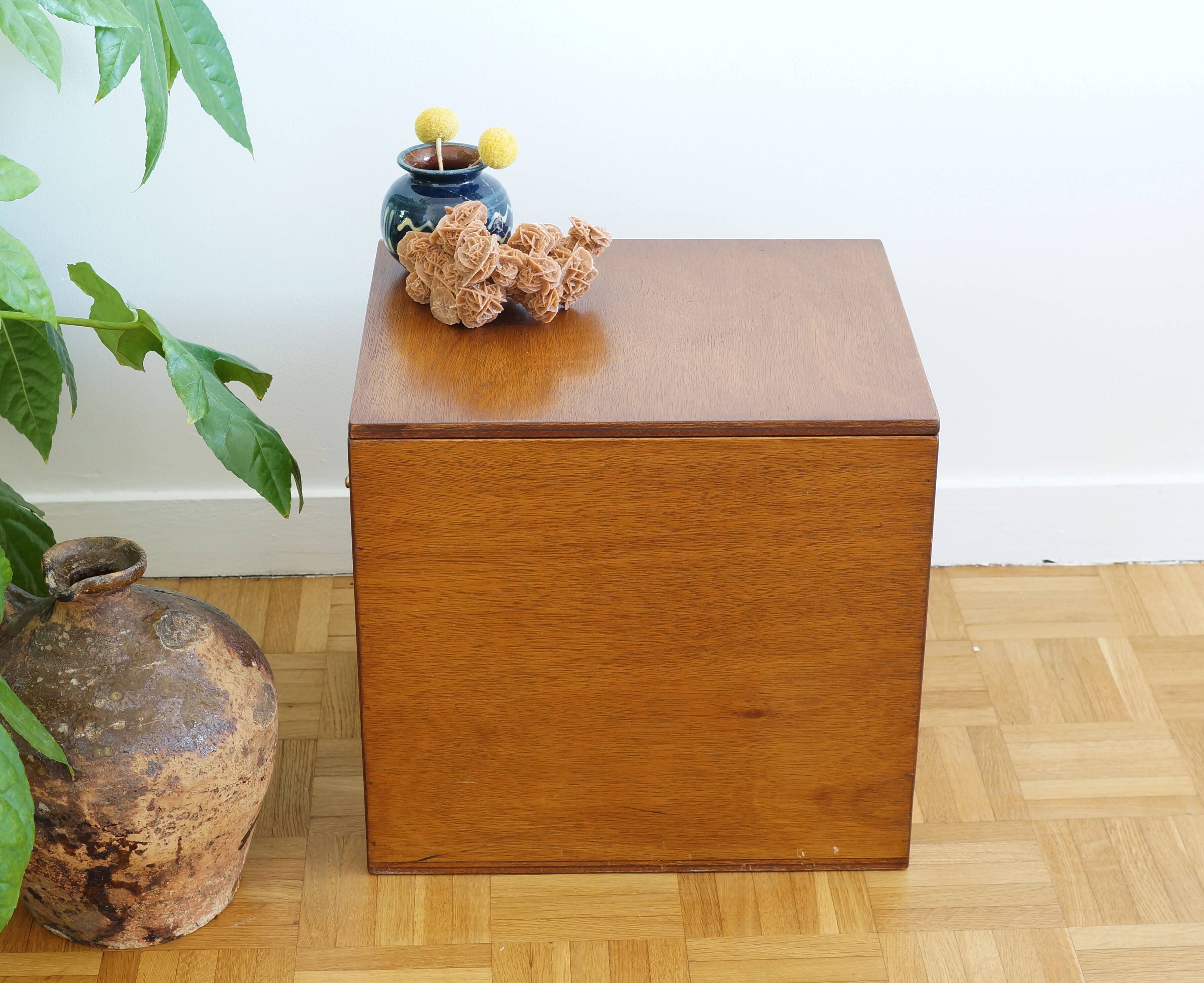 Large wooden box with brass handles