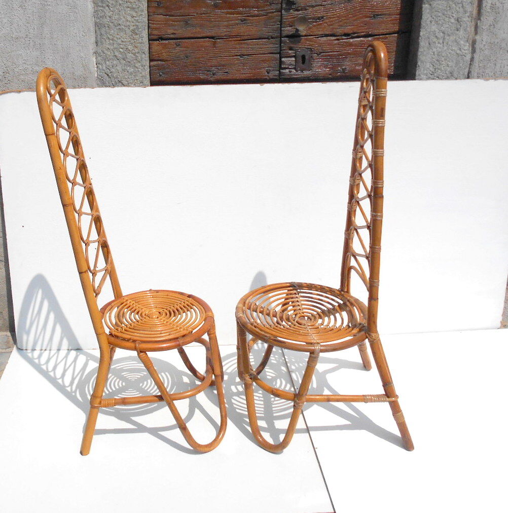 Set of two differents rattan garden chairs by Vittorio Bonacina, 1950s