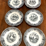 Servide 6 old dessert plates - proverbs and military - porcelain of gien