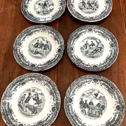 Servide 6 old dessert plates - proverbs and military - porcelain of gien