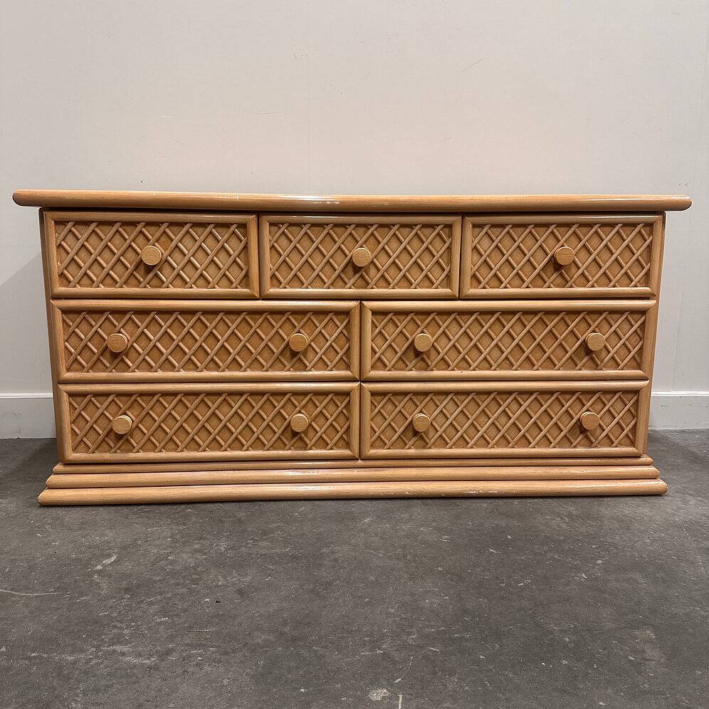 Oak & faux rattan-front dresser - Chest of drawers by Maugrion for Roche Bobois