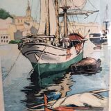 Framed engraving port landscape