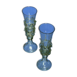paire de flûtes à champagne en verre vert - points
