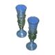 pair of green glass champagne flutes - points