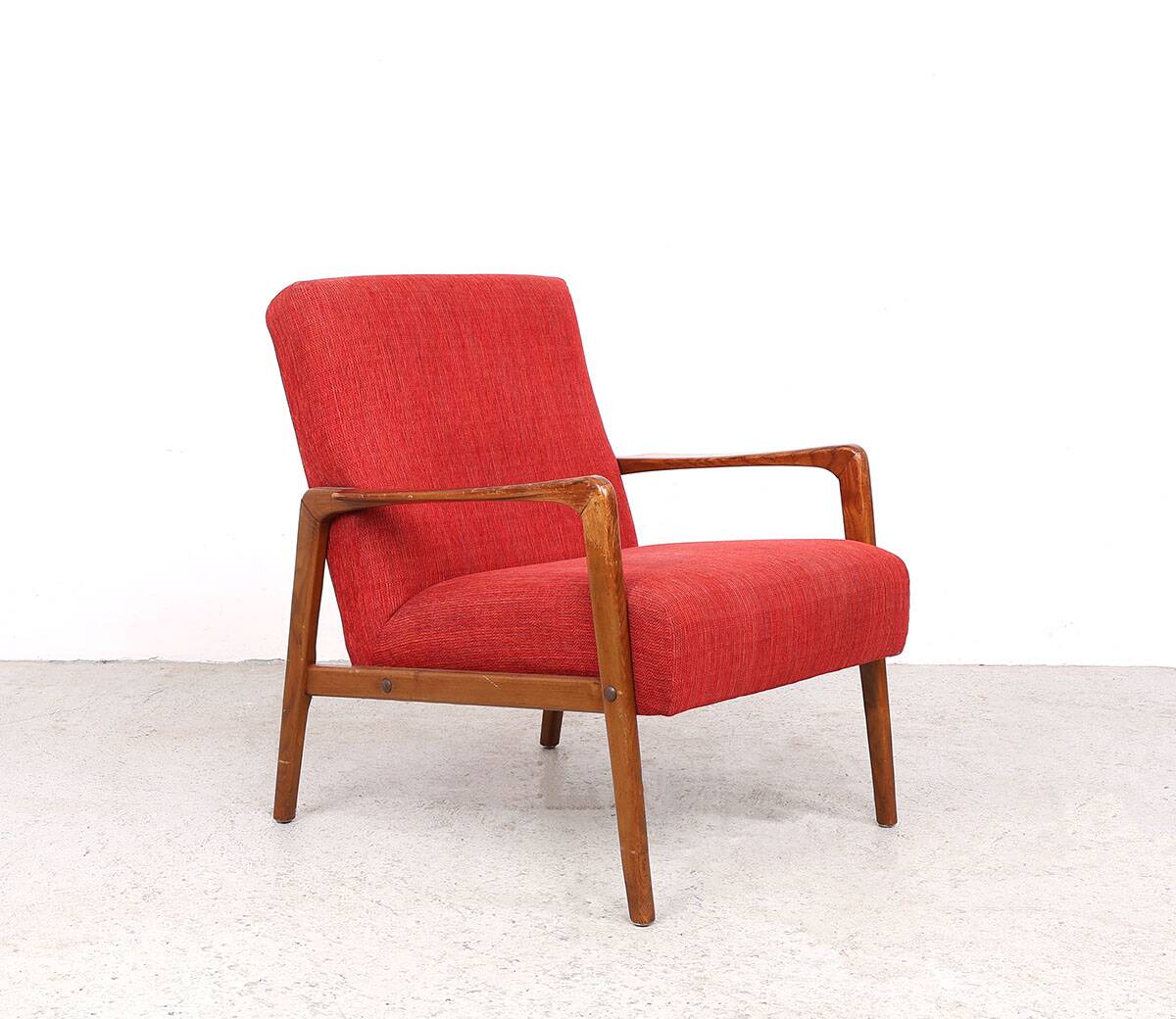 Danish vintage design wooden armchairs with coral fabric, 1950s