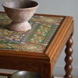 Modern Danish service table with turned spool legs and coloured tiles, 1950s.