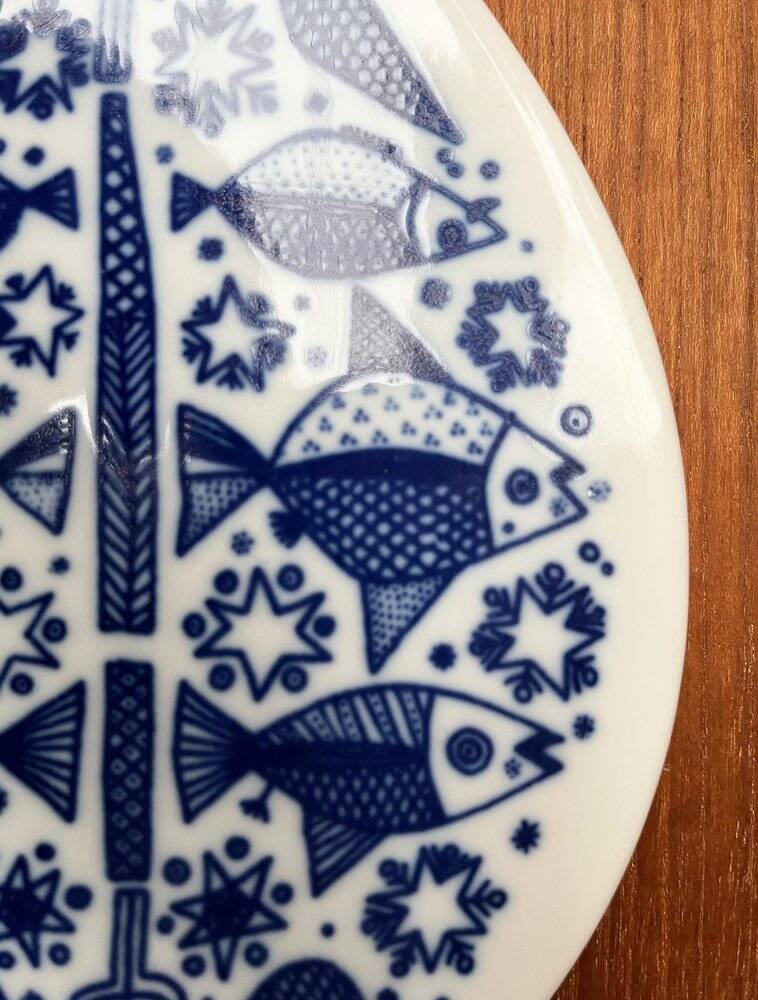 Mid-century porcelain fish wall plate from Porsgrund, Norway, 1960s.