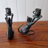 2 bronze cat candlesticks